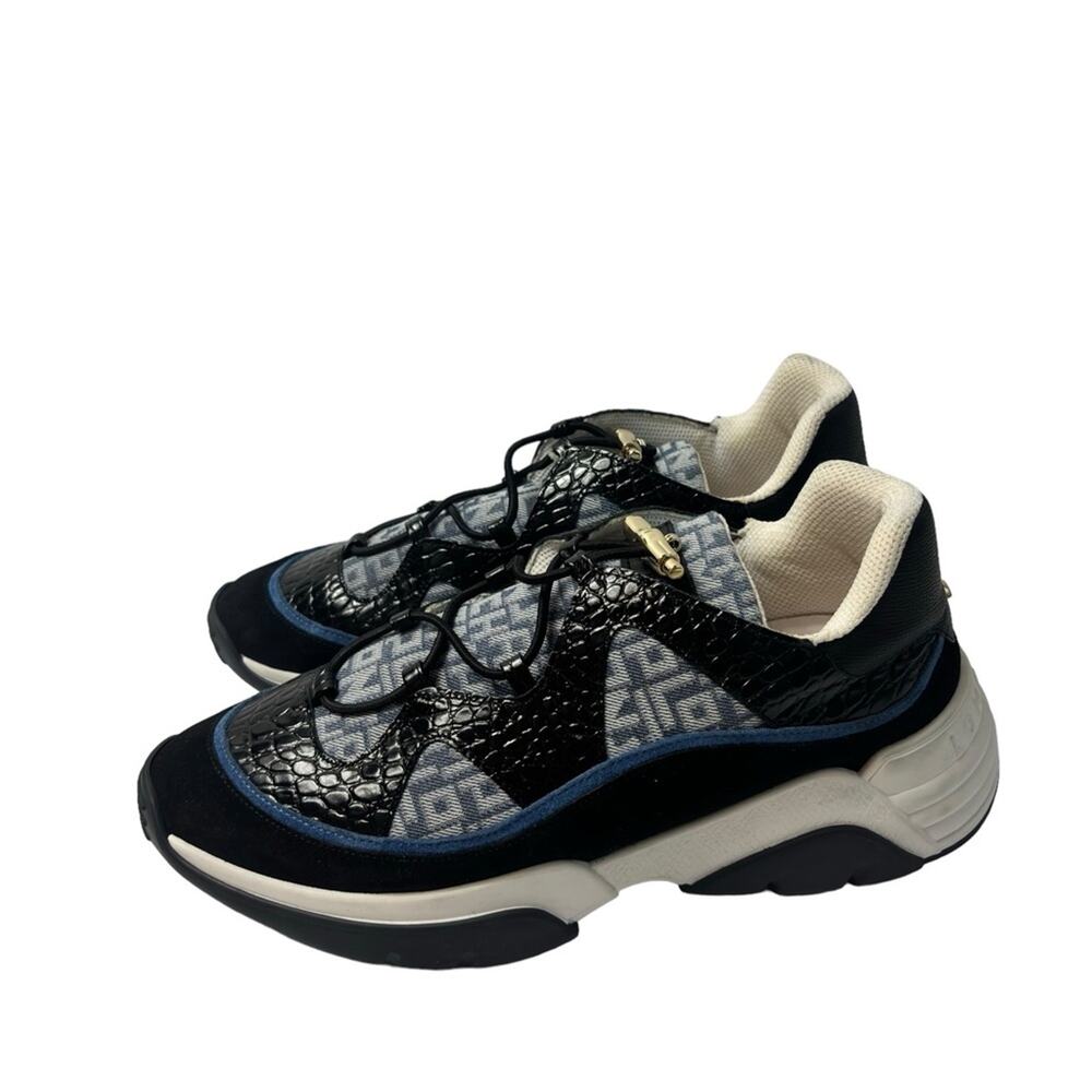 LONGCHAMP WOMEN BLUE BLACK WHITE GOLD LEATHER SIZE 41 SNEAKER SHOES